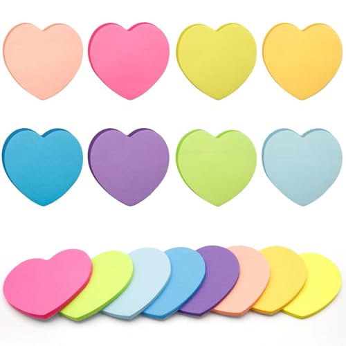 JOOTUEPO 240 Farbige Haftnotizen, Blatt Selbstklebende Haftnotizzettel, Herzform Selbstklebende Klebezettel, 8 Farben Haftnotizen Klebezettel für Planer Erinnerung Büro Zuhause Schule Zubehör