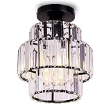 Mini Kronleuchter Modern Kristalle Kronleuchter Unterputz Deckenleuchte Doppelschicht Kristall Kronleuchter Beleuchtung Leuchte für Schlafzimmer Küche Bar Badezimmer Flur(Schwarz)