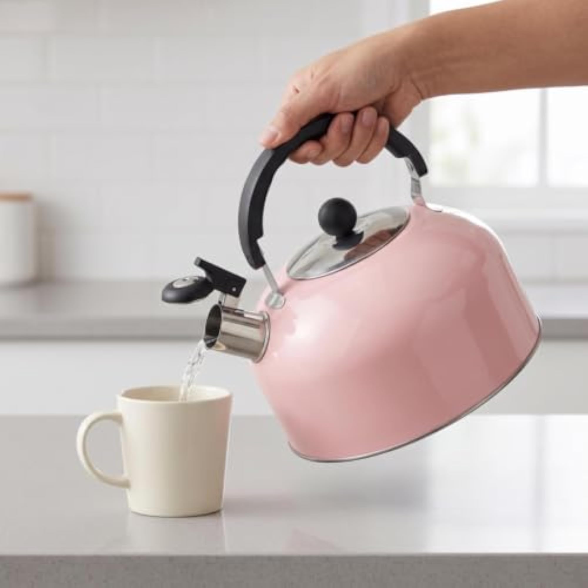 Whistling Stainless Steel Tea Kettle with Brushed Finish