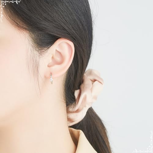 Pendientes de aro de oro 14k y amatista morada antialérgicos 5