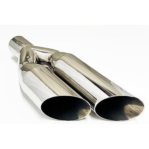 Exhaust Tip 3.00" Inlet 3.50" Dual Outlet 18.00" Long WDSW350018-300-HP-SS 304 Stainless Single Wall Sideways Slant Wesdon Exhaust Tip Cover