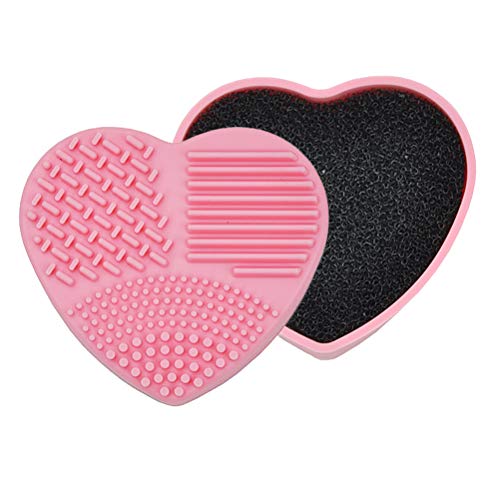 Beaupretty Makeup Brush Cleaner Kit Silicone Cosmetic Cleaning Pad And Quick Color Removal Sponge Heart Shaped Washing Scrubber Mat (Pink) #TOP16
