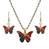 LeDiYouGou Schmetterlingsform Emaille Landkarte Halskette Karte von Papua-Neuguinea PNG Halskette Anhänger Ohrringe Set afrikanische Brautschmuck-Sets 50 cm