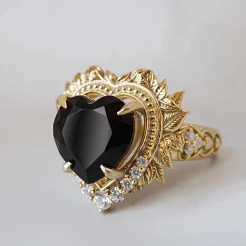 Bague luxe couleur or avec pierre blanche et noire style ajouré - 3
