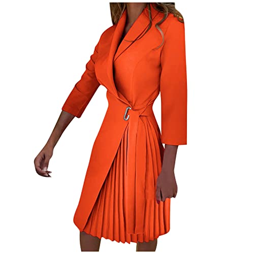 Womens Business Suits 3/4 Sleeve Tunic Skirt Suits For Work Jacket Skirt Suit Set Professional Dresses For Women One Piece Orange #TOP9