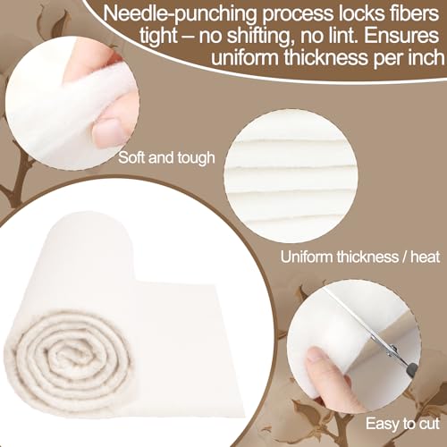Natural Cotton Batting for Quilting Sewing Crafting & DIY Projects (68"x86", 150g/m² Lightweigh), Batting for Quilts by Drounphi - Image 4