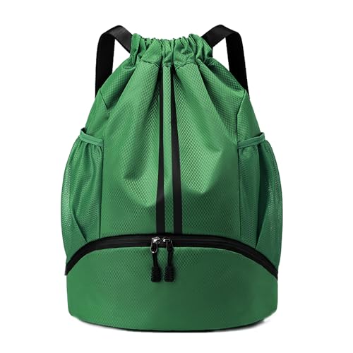 Image of JELUTAR Drawstring Backpack Gym Bag with Shoes Pocket, Dark Green | Water-Resistant String Backpack for Soccer, Basketball, Swim, Beach Cinch for Women Men, 22 L Large Capacity, Wet Pocket
