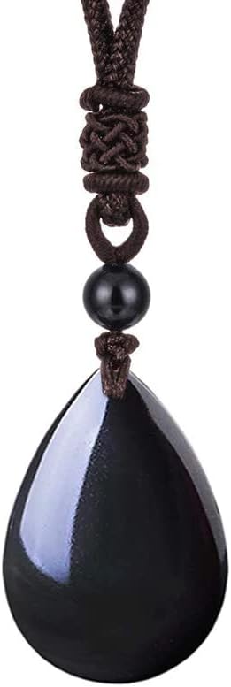 OCARLY 925 Black Obsidian Drop Pendant with Faint Rainbow Eyes Necklace Amulet Gemstone Stainless Steel/Titaniu/925 Chain Necklace