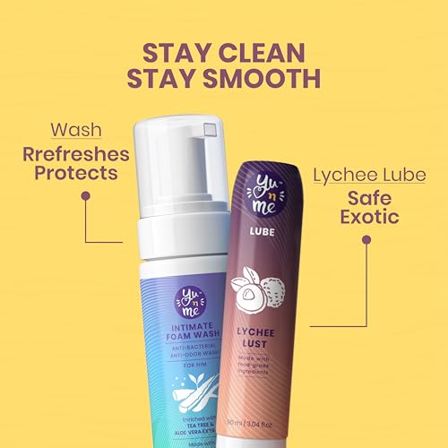 Image of Yu n Me Men's Intimate Wash & Lubricant Combo| Anti-Bacterial Foam Wash 150ml + Aloe Lychee Massage Gel 100g | pH Balanced | | Controls Odor, Itching & Dryness | Gentle, Non-Sticky, Daily Use