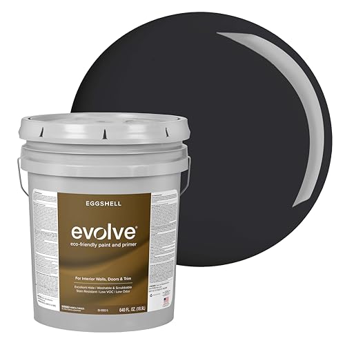 EVOLVE Interior Paint & Primer, Eggshell (Black Iron), 5 Gallon – One-Coat Coverage, Excellent Hide, Low VOC, Low Odor, Washable Paint for Walls, Doors & Trim