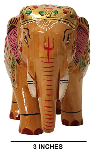 Hand Made Traditional Painted Wooden Elephant Statue Figurine Sculpture Art Home Office Decor Accent Red Color 5 Inch #TOP3