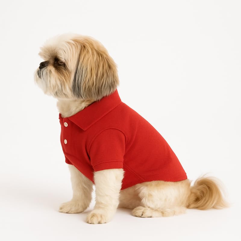 Image of Thunder Tails Premium Cotton Polo Dog T-Shirt | for Large Dogs | Red | 4XL | for Lean Labrador, Golden Retriever, German Shepherd, Rottweiler, Husky & Chow Chow