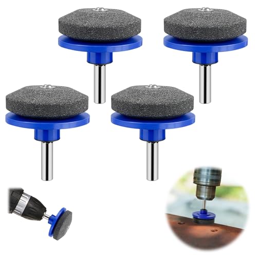 Jiaoshou Pan 4 Pièces Aiguiseur Lame Tondeuse, Universel Affûteur d'outils de Jardin pour Perceuses Manuelles, Affuteur Lame Tondeuse à Gazon (Bleu)