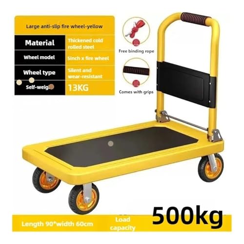 Carretilla plegable pequeña de cuatro ruedas amarilla miniatura 2