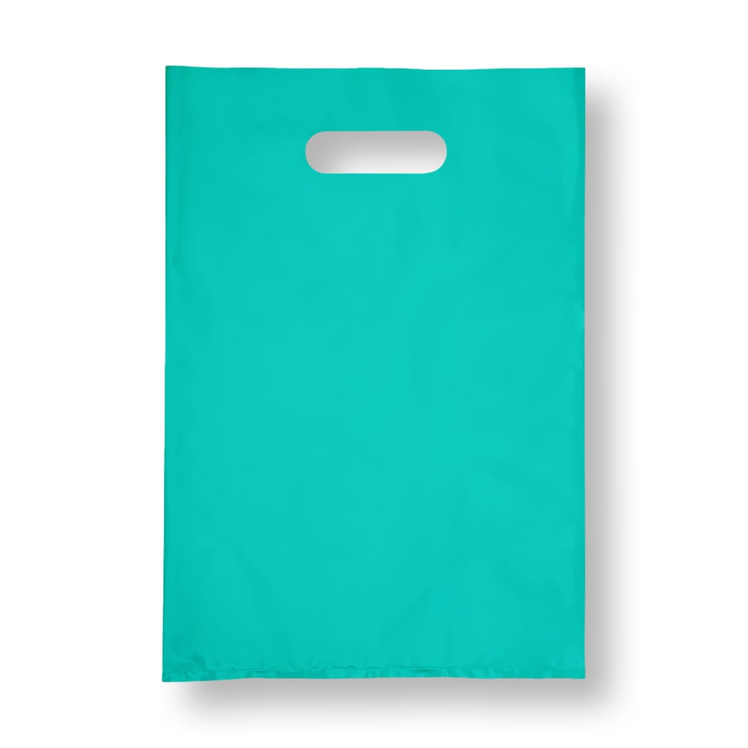 Plastic Shopping Bag with Die Cut Handle, 12" x 15" Teal, 100 Pack | Merchandise, for Retail, Heavy Duty Bulk Bags