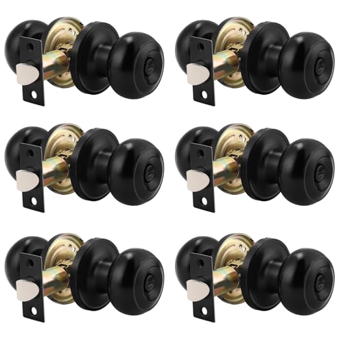 Probrico Black Door Knobs Interior, Matte Black Bedroom Door Locks, Privacy Door Handle with Lock, Turn Lock Door Knobsets, 6 Pack