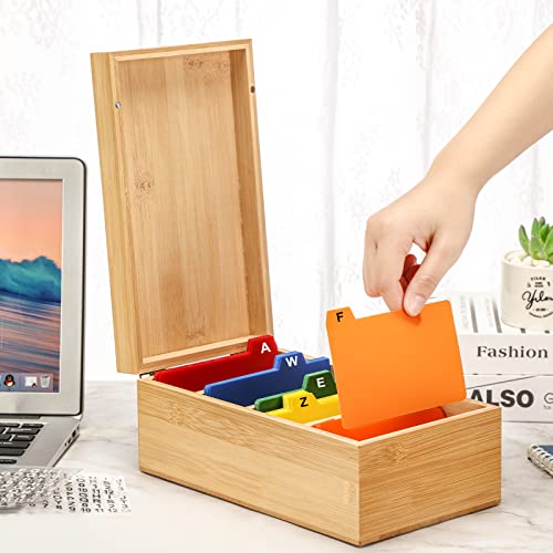 Index Card Holder Set, Bamboo Index Cards Organizer, 50 Pcs Index Card Dividers 2 Sheets Alphabet Number Stickers File Note Card Holders For Office Business Classroom(3 X 5 Inches) #TOP6