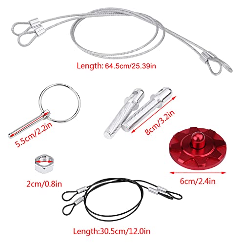 Acouto Hood Pins Kit Cnc Aluminum Alloy Car Racing Hood Pin Lock Appearance Kit Universal Hood Pin Plate Kit(Red) #TOP1