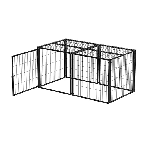 Modularer Hundekäfig Stahl 160x80x80 cm schwarz mit Rostschutz, Sicherheitsdeckel & Verstellbarer Tür inkl. PVC-Auflage, Flexible Hundebox für große Hunde-9
