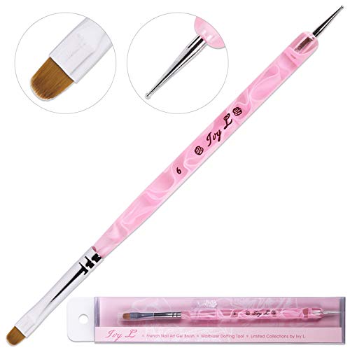 Ivy L Premium 2 Way French Gel Acrylic Nail Art Kolinsky Brush With Dotting Tool For Professional Manicure Cuticle Clean Up Nail Art Design (Size # 6, Pink Marble) #TOP5