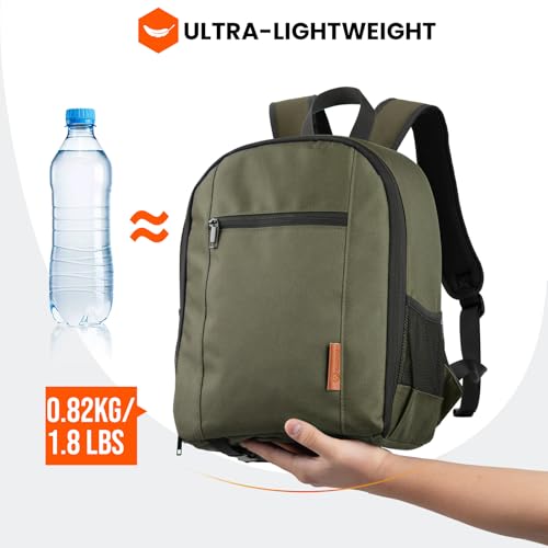 Mochila para cámara réflex digital verde con funda de lluvia 5