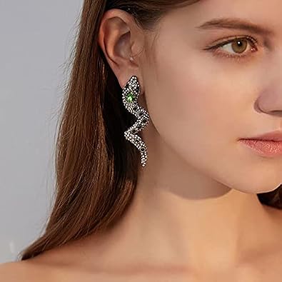 2 Pcs Punk Style Snake Animal Stud Earrings Water Drop Crystal Serpentine Earring Jewelry for Women (Two color)