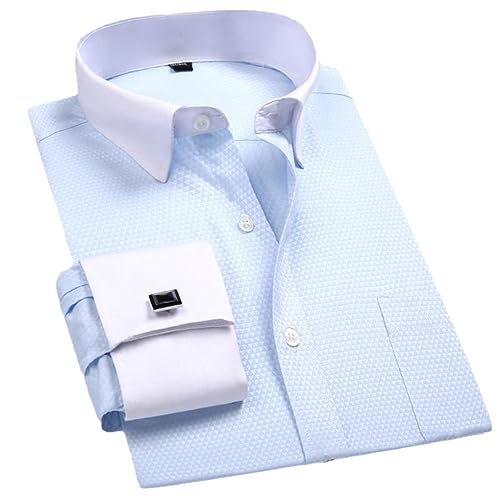 Gemelos Clásicos Franceses De Ajuste Regular, Camisa Blanca, Camisa De Vestir De Negocios para Hombres, Camisa Social De Manga Larga con Solapa para Hombres