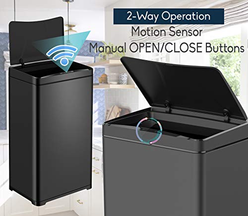 Cozyblock Automatic Trash Can For Kitchen, Black Steel Touchless Motion Sensor Bin, Wide Opening Soft Close Lid, Led Countdown Timer (13 Gallon) #TOP2