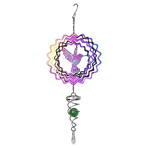 Feelorna Hummingbird Wind Spinner with Tail Spinner, 3D Gradient Color Garden Spinner with Ball Spiral Tail Metal Hanging Wind Chime for Indoor Outdoor Garden Decor Crafts Ornaments (Colorful Bird) by Feelorna - Used condition - CA$14.30