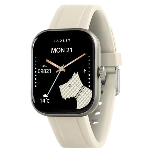 RADLEY Series 55 Smart Watch for Women with Hands-Free Calling, 1.75'' Touch Screen, Step Count, SOS Feature,Health Fitness Tracker, Heart Rate Monitor, Music Control, White Silicone Strap