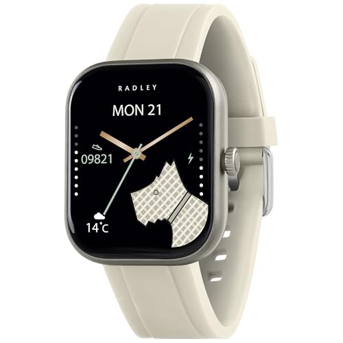RADLEY Series 55 Smart Watch for Women with Hands-Free Calling 1.75 Touch Screen Step Count SOS Feature Health Fitness Tracker Heart Rate Monitor Music Control White Silicone Strap
