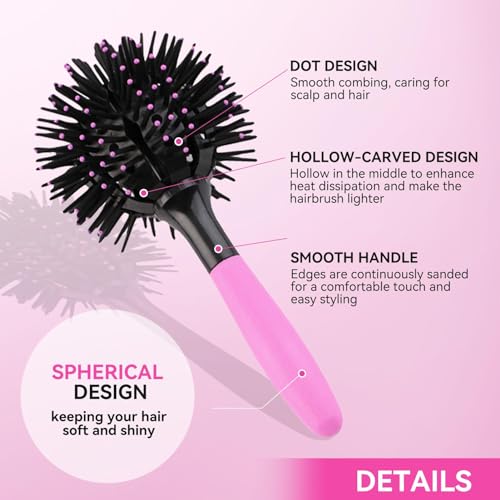 3D Comb Curl Hair Brush, 21.5cm / 8.5in 360 Degree Styling Round Hair Brushes Massage Spherical Shape Curling Hair Brush - Image 2