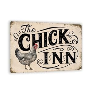 Vintage Style The Chick Inn Sign Rustic Farmhouse Decor with Detailed Chicken Illustration 8 x 12