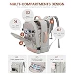 LOVEVOOK Travel Backpack For Women, 40L Carry On Backpack Flight Approved, TSA Personal Item Travel Bag Fits 17 Inch Laptop, Business Weekender Overnight Waterproof Daypack With 2 Cubes, Grey-Pink - Image 5
