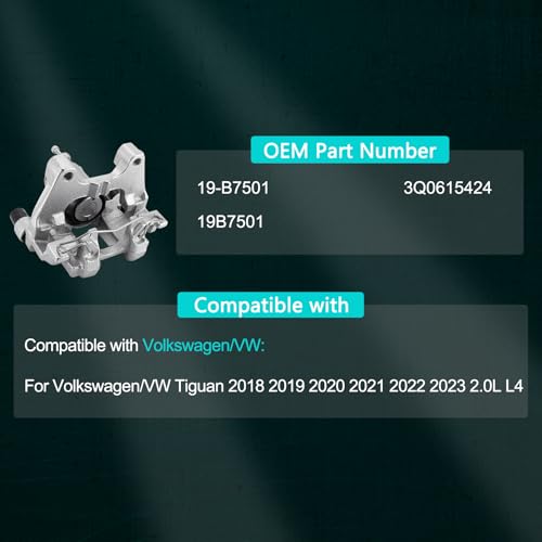 AULINK 3Q0615424 Rear Right Disc Brake Caliper Assembly (2.0L L4) with Bracket For Volkswagen Tiguan 2018 2019 2020 2021 2022 2023 Rear Passenger Side 19-B7501 19B7501 by AULINK - Image 5