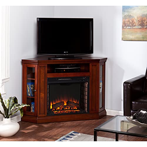 Sei Furniture Claremont Convertible Corner Media Stand With Storage Electric Fireplace, Brown Mahogany #TOP4