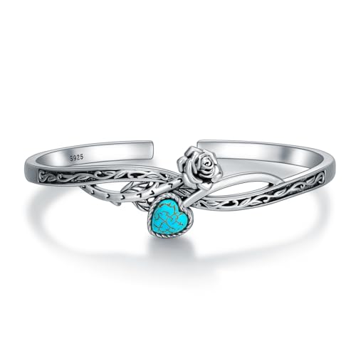 Genuine Turquoise Bracelet Cuff Bracelet for Women Mom 925 Sterling Silver Natural Turquoise Bangles Vintage Bracelet Boho Jewelry for Birthday Christmas Mother's Day Valentine's Day