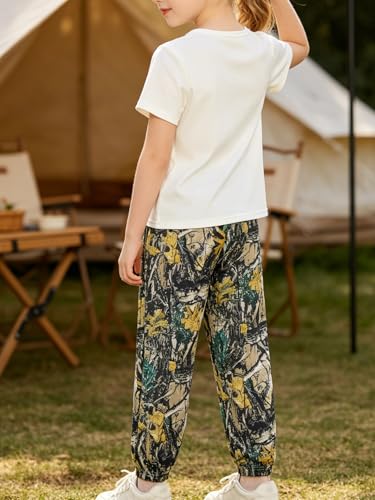 Image of Girls 6 Piece Outfits Casual Cargo Jogger Pants and Basic Love Graphic Print Short Sleeve Top Set 4-12 Years