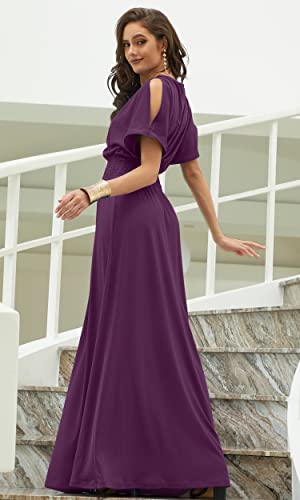 Image of KOH KOH Womens Split Sleeves Smocked Elegant Cocktail Long Maxi Dress