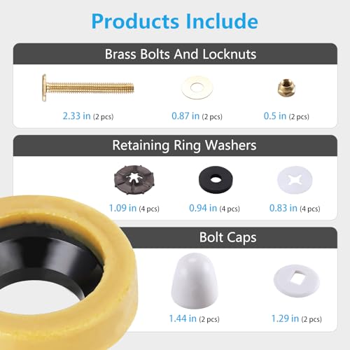 MENNTY Toilet Wax Ring Replacement Kit, Wax Ring for Toilet Base with Brass Bolt for 3-Inch or 4-Inch Floor-Mounted Toilet Drain Pipe