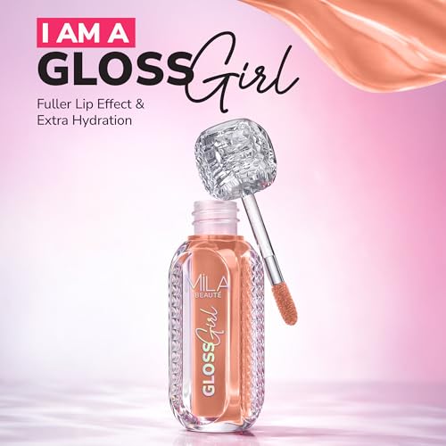 Image of MILA BEAUTE Gloss Girl Lip Gloss|Enriched With Mango Seed Butter & Hyaluronic Acid |Light Weight & Non-Sticky Formula|Gives Fuller-Lip Effect & Extra Hydration | High Shine Finish-Barely There, 2.8 Ml