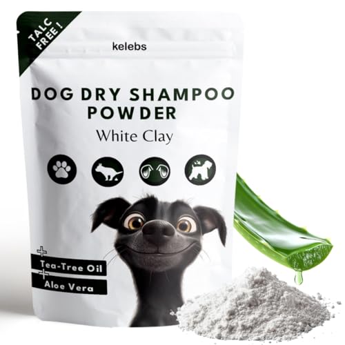 Talc-Free Dog Anti Itch Dry Shampoo Powder for Smelly Dogs, Pet Deodorizer for Skin, Ear & Paw - White Clay & Aloe Vera - 3.5 Oz