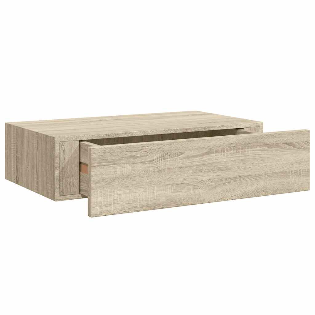 Lot de 2 étagères murales avec tiroirs, aspect chêne MDF, 40 x 23,5 x 10 cm, étagères suspendues flottantes pour salon, chambre à coucher, cuisine, salle de bain, bureau avec espace de