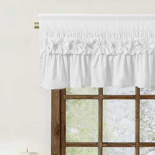 HIG 2 Pack Grayish White Ruffle Window Valances – Handcrafted Bow Tie Blackout Curtain Valances for Windows/Bathroom/Living Room/Bedroom, Farmhouse Decorative Privacy Kitchen Valance, 42"x18"(N60047) by HIG - Image 3