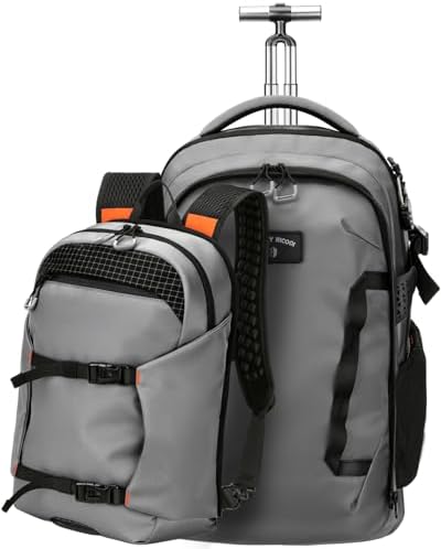 SWICKY RICOOI Rucksack mit Rollen 2 in 1 Abnehmbarer Rollrucksack Handgepäck– Wasserabweisend Rucksack Trolley mit 16" Laptopfach – Trolley handgepack für Freizeit, Hochschulen & W