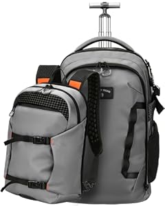 SWICKY RICOOI Rucksack mit Rollen 2 in 1 Abnehmbarer Rollrucksack Handgepäck– Wasserabweisend Rucksack Trolley mit 16" Laptopfach – Trolley handgepack für Freizeit, Hochschulen & Wochenendtrip Grau