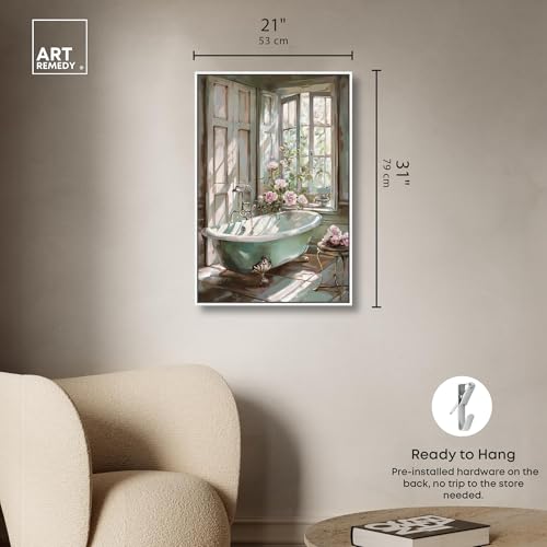 Art Remedy Spring Bliss Bathroom Canvas Farmhouse Floral Art, White Frame, 20" x 30" by Art Remedy - Used condition - Image 5