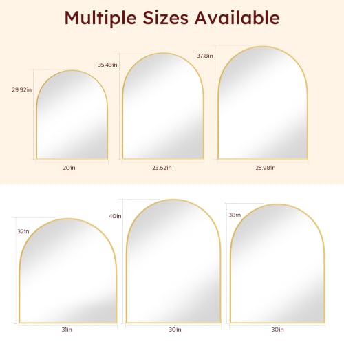 Image of 30 inchx38 inch Arched Black Bathroom Mirror - Metal Framed with HD Shatter-Proof Glass, Wall-Mounted for Over Sink, Entryway, Living Room, Bedroom