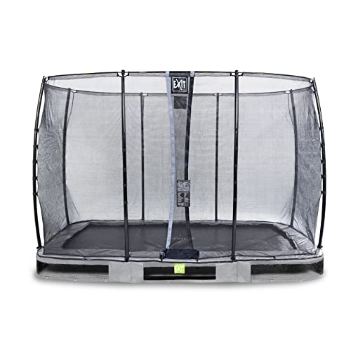EXIT Toys Elegant Rechteckiges Bodentrampolin - 214x366cm - Mit Economy Sicherheitsnetz & Fußschutzsystem - Rostfrei - Wasserbeständig - Einfache Montage - Bodentrampolin Garten - Grau