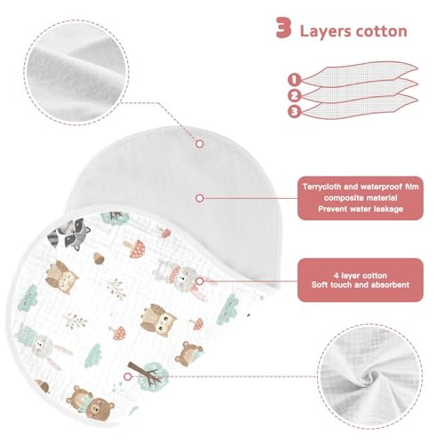 J JOYSAY Raccoon Owl Mushrrom White Baby Burp Cloths for Boys Girls Large 22''x11'' Cotton 4 Layer Burp Rags for Baby Spit Up one sizex43